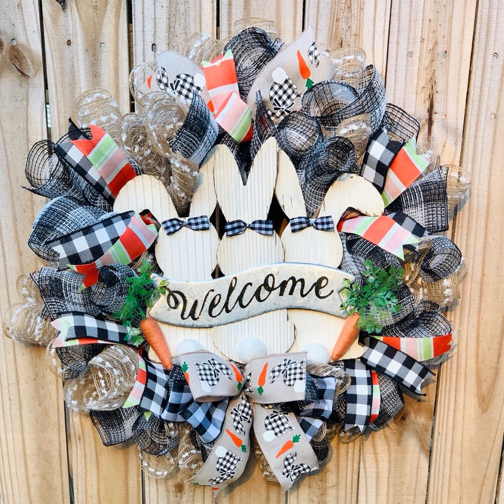 Easter Wreath Spring Farmhouse Decor Black & White